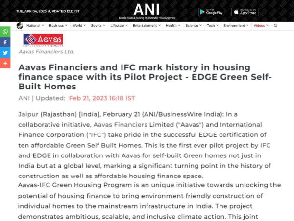 Aavas Financiers and IFC Mark History in Housing Finance Space with Its Pilot Project - EDGE Green Self-Built Homes